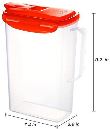 LocknLock Aqua Fridge Door Water Jug with Handle BPA Free Plastic Pitcher with Flip Top Lid Perfect for Making Teas and Juices, 2 Quarts, Red