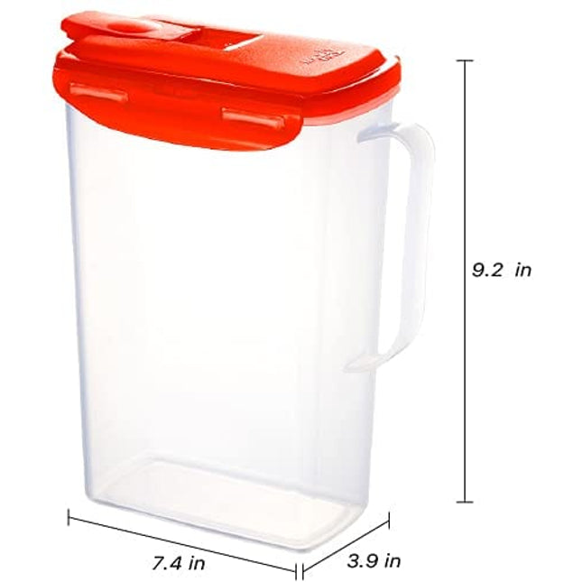 LocknLock Aqua Fridge Door Water Jug with Handle BPA Free Plastic Pitcher with Flip Top Lid Perfect for Making Teas and Juices, 2 Quarts, Red