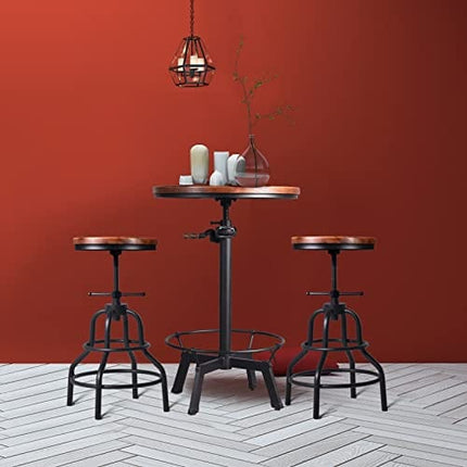 LOKKHAN 33.5-39.4 Inch Tall Industrial Bar Table-Adjustable Bar Height Bistro Whiskey Pub Table-23.7" Dia Swivel Round Wood Top Metal Base-Easily Adjusts by Crank Handle