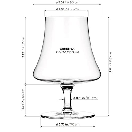 LUXBE - Bourbon Whiskey Brandy Crystal Glasses Goblet Snifter, Set of 4 - Handcrafted LeadFree Glass - Great for Spirits Drinks - Scotch Cognac - 8.5oz - 250ml