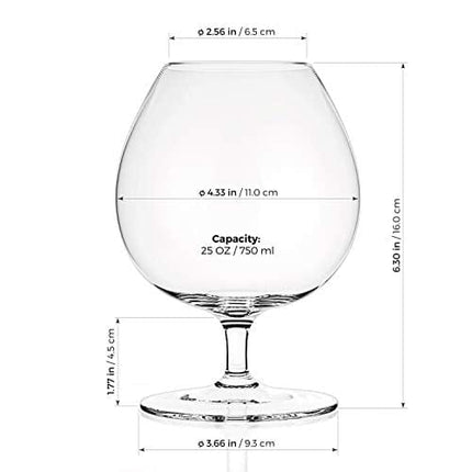 Luxbe - Brandy & Cognac Crystal Glasses Snifter, Set of 4 - Large Handcrafted - 100% Lead-Free Crystal Glass - Great for Spirits Drinks - Bourbon - Wine - 25.5-ounce