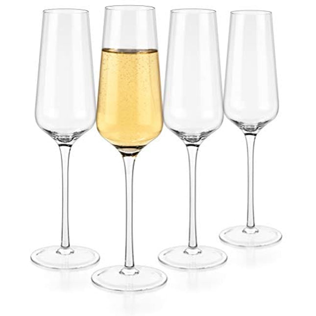 Luxbe - Champagne Crystal Flutes Glasses, Set of 4 - Modern Elegant Sparking Wine Glasses, Hand Blown - Good for Wedding, Anniversary, Christmas - 12oz / 350ml
