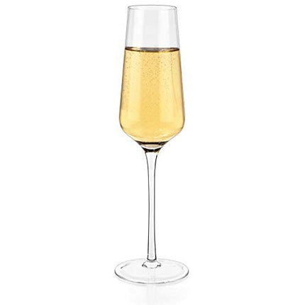 Luxbe - Champagne Crystal Flutes Glasses, Set of 4 - Modern Elegant Sparking Wine Glasses, Hand Blown - Good for Wedding, Anniversary, Christmas - 12oz / 350ml