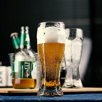 LUXU Beer Glasses, Hexagon Shape Pilsner Glasses set of 2,16oz Crystal Craft Wheat Beer Glasses,Lead-free Weizen vase for Drinking LAGER,Pint glasses for ALE,Premium IPA glasses,Great Gift Idea.