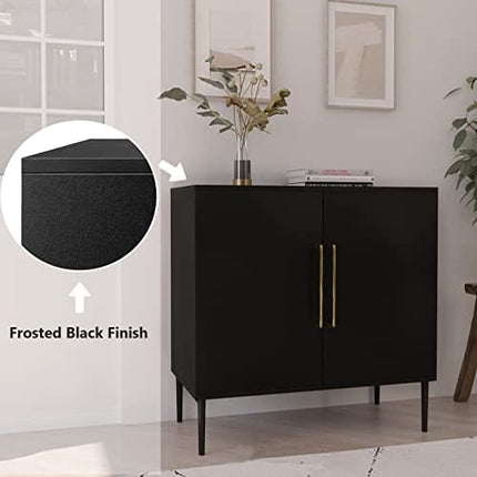LYNSOM Storage Cabinet with Doors and Shelves, Free Standing Office Cabinet, Modern Wood Buffet Sideboard for Kitchen, Living Room, Bedroom, Hallway, Black