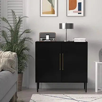 LYNSOM Storage Cabinet with Doors and Shelves, Free Standing Office Cabinet, Modern Wood Buffet Sideboard for Kitchen, Living Room, Bedroom, Hallway, Black