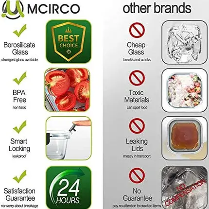 M MCIRCO 20 Pieces Glass Food Storage Container with Lids, Airtight Glass Lunch Bento Boxes, Leak Proof Glass Meal Prep Container,Microwave, Oven, Freezer and Dishwasher Friendly