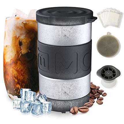 Mollbok Patented Instant Beverage Cooler, Anti-Crack Coffee Chiller with Lid, Cools Drinks in Minutes without Dilution, Reuses Conveniently for Wine, Juice, Cocktail, 14 oz (Stainless Steel Silver)
