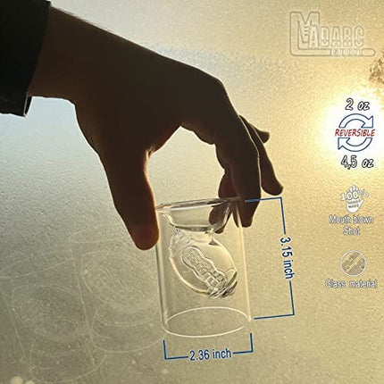 MADARC SPORT - Set of 4 - Football Reversible Shot Glasses 2Oz / 4.5Oz, with 3D relief Football Ball Shape inside - (Modern)
