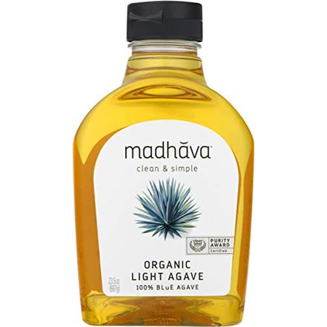 MADHAVA Organic Light Agave, 100% Pure Organic Blue Agave Nectar | Natural Sweetener, Sugar Alternative | Vegan | Organic | Non GMO | Liquid Sweetener | 23.5 Ounce (Pack of 6)