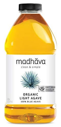 MADHAVA Organic Light Agave, 100% Pure Organic Blue Agave Nectar | Natural Sweetener, Sugar Alternative | Vegan | Organic | Non GMO | Liquid Sweetener, 46 Oz. (Pack of 2)