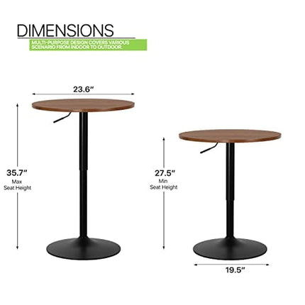 Magshion 23.5'' Round Pub Table, 360° Swivel Cocktail Bar Table with Black Leg, Adjustable Height Range 27.5"-36" for Living Room Kitchen (Brown)