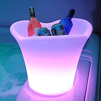 Napa: 16 Inch Color Changing LED Light Ice Bucket; Wireless, Rechargeable Outdoor Patio Pool Ice Bucket Drink Cooler - Up to 20 Hours of Ambient Light