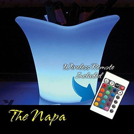 Napa: 16 Inch Color Changing LED Light Ice Bucket; Wireless, Rechargeable Outdoor Patio Pool Ice Bucket Drink Cooler - Up to 20 Hours of Ambient Light