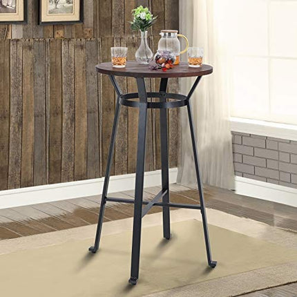 MAISON ARTS 41" Metal Bar Table Round Wood Top Pub Table Bar Height Cocktail Table Tall Table for Kitchen Bistro Cafe Patio Outdoors, 1 Table, Black