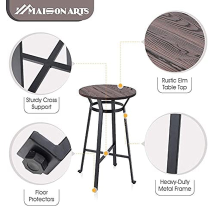 MAISON ARTS 41" Metal Bar Table Round Wood Top Pub Table Bar Height Cocktail Table Tall Table for Kitchen Bistro Cafe Patio Outdoors, 1 Table, Black