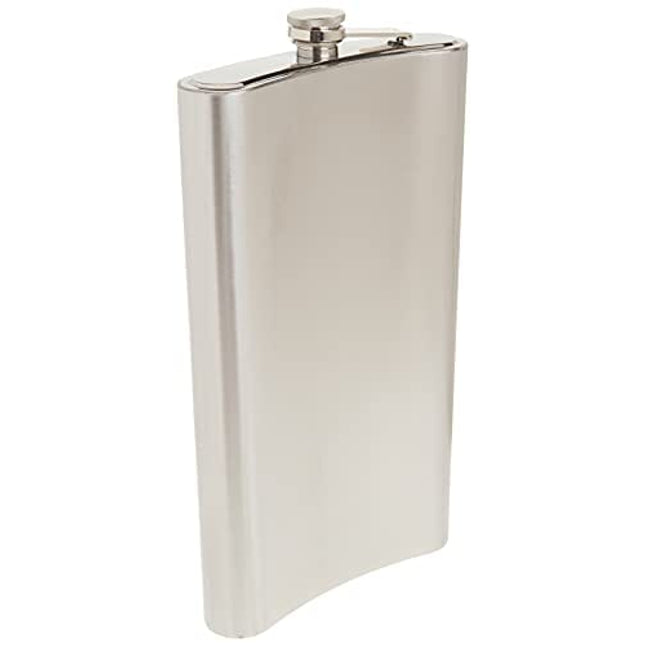 Maxam Jumbo Stainless Steel Flask, Dishwasher Safe Extra Large Drinking Flask, Polished Silver, 128 Ounce Capacity