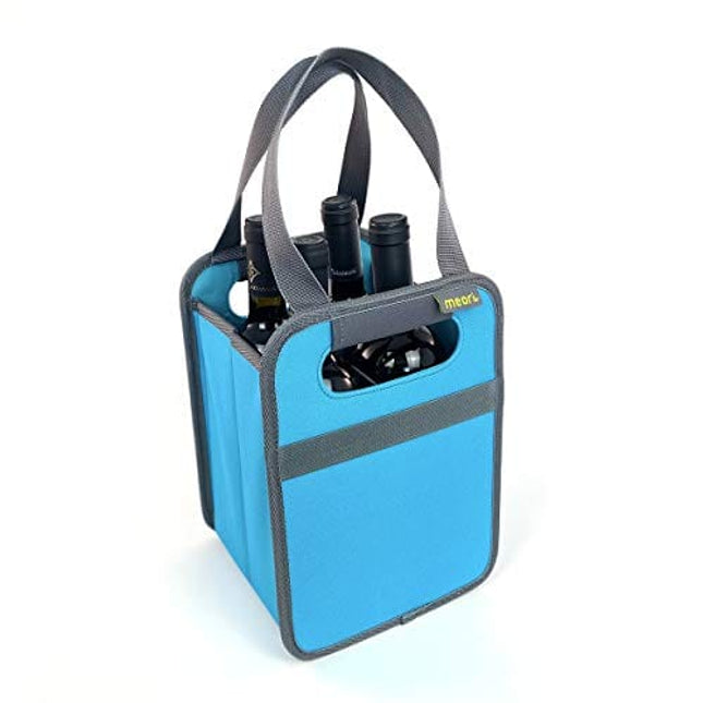 meori 4-Bottle Wine Tote Bag Collapsible Gift for Wine Lover Foldable Glass Carrying Case
