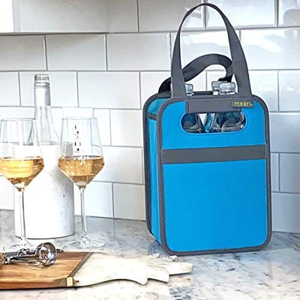 meori 4-Bottle Wine Tote Bag Collapsible Gift for Wine Lover Foldable Glass Carrying Case