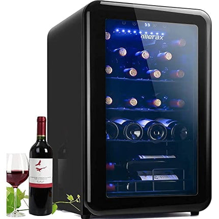 Merax 24 Bottle Retro Wine Cooler - Quiet Counter Top Wine Chiller, Freestanding Wine Refrigerator with Digital Display (24 Bottles-Black)