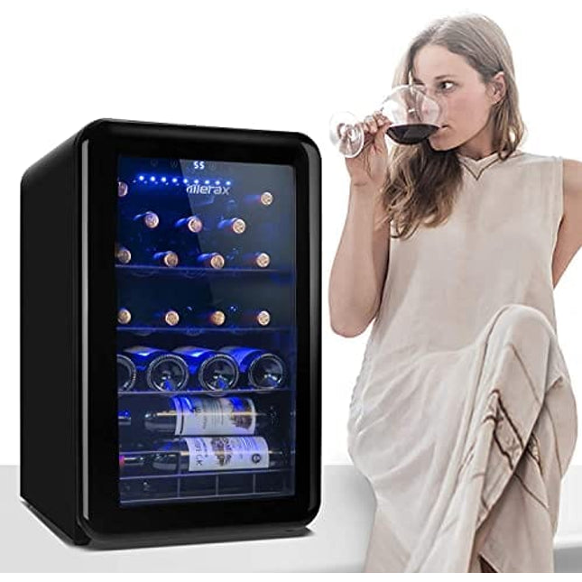 Merax 24 Bottle Retro Wine Cooler - Quiet Counter Top Wine Chiller, Freestanding Wine Refrigerator with Digital Display (24 Bottles-Black)