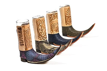 ( 3 Pack ) Mexican Leather Mini Boot Tequila Shot - Original Artisan Bota Tribalera para Tequila (Assorted Colors)
