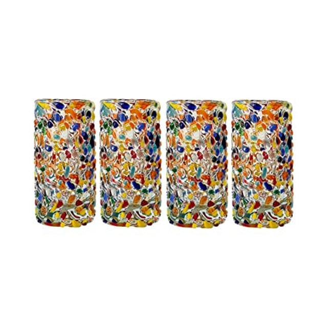 MEXTEQUIL - Authentic Mexican Tequila Shot Glasses - Tequila Set of shot glasses - 4 pcs - 2 Oz - Mexican Hand Blown Shot Glass (Confetti)