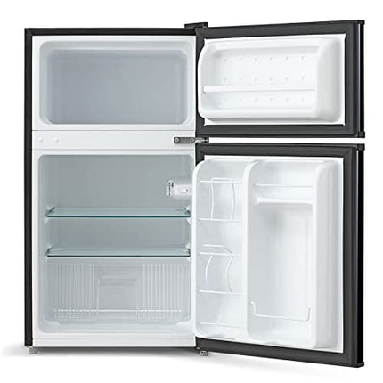 Midea WHD-113FB1 Double Door Mini Fridge with Freezer for Bedroom Office or Dorm with Adjustable Remove Glass Shelves Compact Refrigerator, 3.1 cu ft, Black