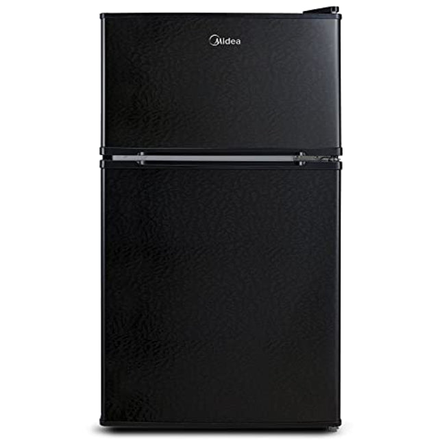 Midea WHD-113FB1 Double Door Mini Fridge with Freezer for Bedroom Office or Dorm with Adjustable Remove Glass Shelves Compact Refrigerator, 3.1 cu ft, Black