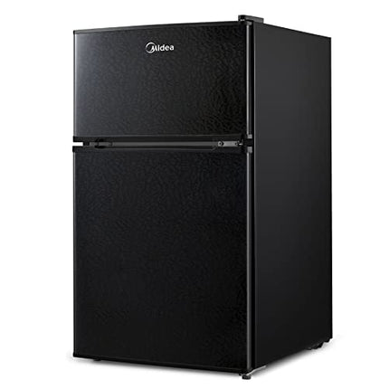 Midea WHD-113FB1 Double Door Mini Fridge with Freezer for Bedroom Office or Dorm with Adjustable Remove Glass Shelves Compact Refrigerator, 3.1 cu ft, Black