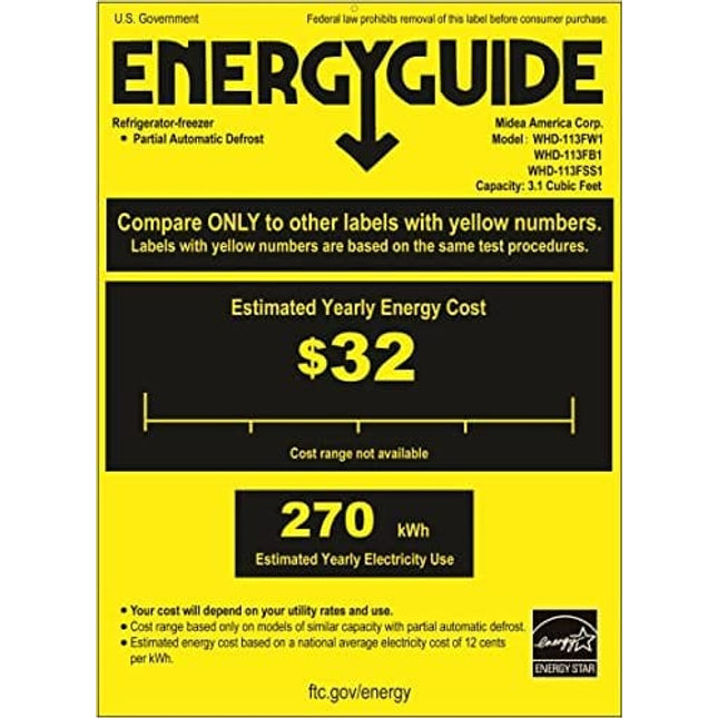 Midea WHD-113FB1 Double Door Mini Fridge with Freezer for Bedroom Office or Dorm with Adjustable Remove Glass Shelves Compact Refrigerator, 3.1 cu ft, Black