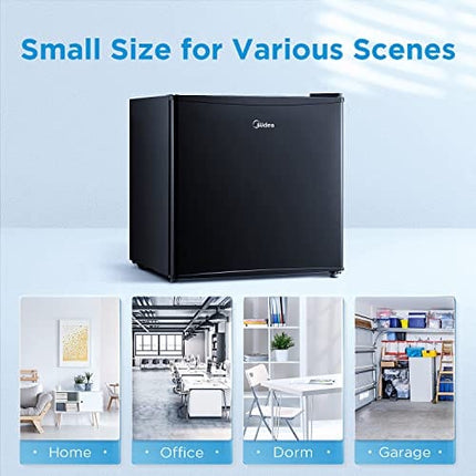 Midea WHS-65LB1 Compact Single Reversible Door Refrigerator, 1.6 Cubic Feet(0.045 Cubic Meter), Black