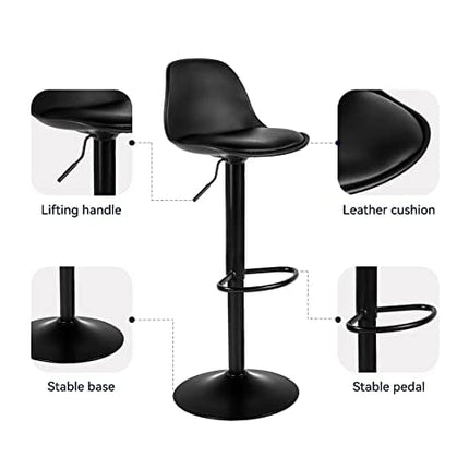 Miereirl Bar Stools Set of 4 Morden Height Counter Bar Stools with Polypropylene Back and Leather Seat，Swivel Adjustable Stool Chair for Home Kitchen Island-Black