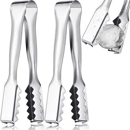 Mimorou 2 Pieces 6.2 inch Stainless Steel Ice Tongs for Ice Bucket Ice Cube Serving Tongs with Teeth for Cocktails Whiskeys Kitchen Food Serving