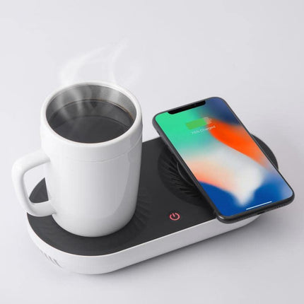 Coffee Mug Warmer, MINXUE Drink Cooler with Wireless Charger for Home Office Desk Use,Warming, Cooling and Charging All in 1