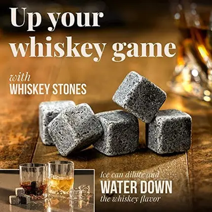 Mixology & Craft Whiskey Stones - Cube-Shaped Granite Chilling Whiskey Rocks Set of 6, are Great Whiskey Gifts for Men and Groomsmen Gifts - Dark Granite