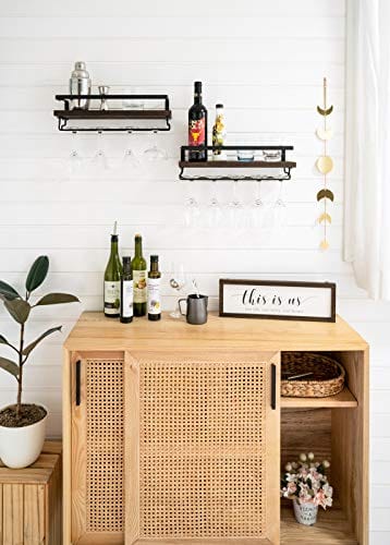 wine rack plants Mkono Wall Mounted Wine Rack Set of 2 Wood Rustic Wine Bottle Glass Fl – Advanced Mixology