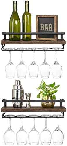 wine rack plants Mkono Wall Mounted Wine Rack Set of 2 Wood Rustic Wine Bottle Glass Fl – Advanced Mixology