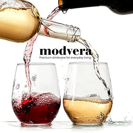 Modvera 20oz Red & White Stemless Wine Glass, Wine Glasses Set of 6, Drink Glasses with Durable Chip Resistant Rim, Large Wine Glass for Enhanced Aeration, Wine Accessories for Parties