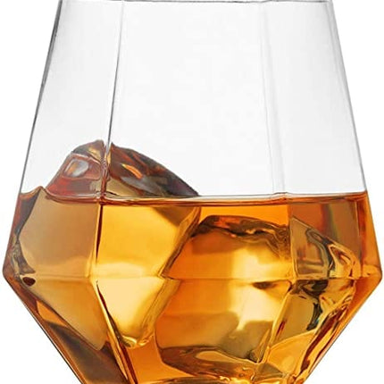 Munfix 32 Pack Diamond Shaped Plastic Stemless Wine Glasses Disposable 12 Oz Clear Plastic Wine Whiskey Cups Shatterproof Recyclable and BPA-Free