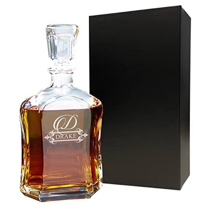 Personalized Whiskey Decanter, Custom Engraved Liquor Decanter - 23 Oz - Fancy Design