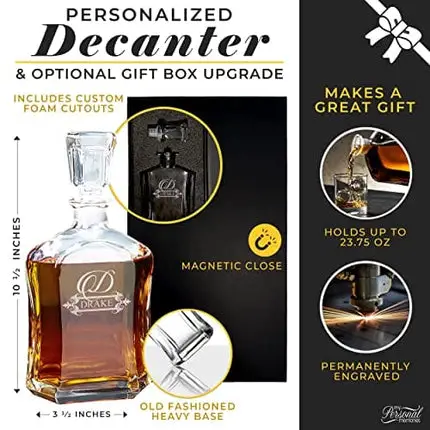 Personalized Whiskey Decanter, Custom Engraved Liquor Decanter - 23 Oz - Fancy Design