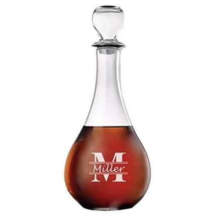 Personalized Wine Decanter with Stopper - Engraved Custom Monogrammed with Name and Initial