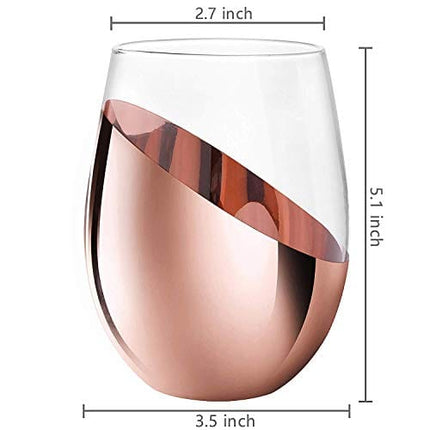 MyGift Modern Stemless Wine Glass Set of 6, White or Red Wine Glasses with Copper Metallic Bottom Angled Design