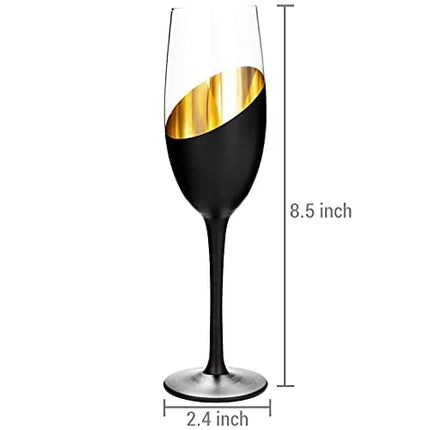 MyGift Modern Stemmed Champagne Flute Glass Set of 4 with Black and Gold Plated Design, Bachelorette Toasting Glasses Party and Wedding Wine Glass, 8 oz