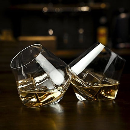MyGift Tilted Crystal Whiskey Glasses Set of 4 Tumblers, Old Fashioned Scotch & Bourbon Glass, Includes Gift Box