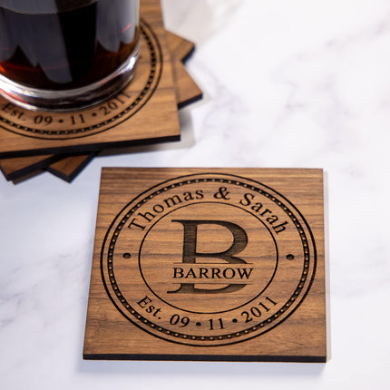 Personalized Coasters Handmade in the USA for Wedding Gifts Anniversary Gifts or Personalized Gifts. Sets of 4,6,8,16 Great Wedding Anniversary Gifts for a keepsake on your bar