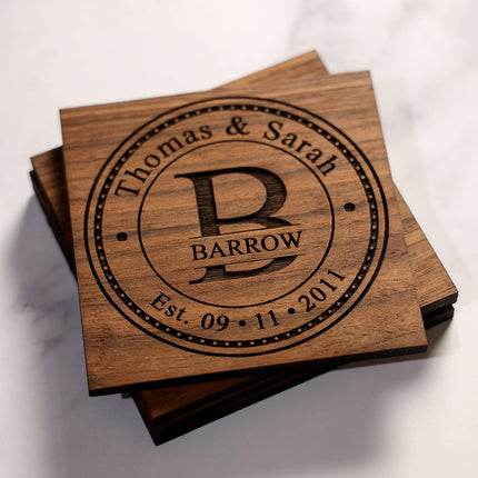 Personalized Coasters Handmade in the USA for Wedding Gifts Anniversary Gifts or Personalized Gifts. Sets of 4,6,8,16 Great Wedding Anniversary Gifts for a keepsake on your bar