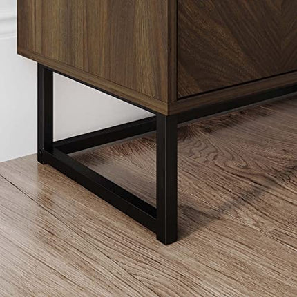Nathan James Enloe Modern Sideboard Buffet, 32 inch Storage Accent Cabinet with Doors in a Rustic Finish and Matte Metal Base for Hallway, Entryway, Kitchen or Living Room, Walnut/Black