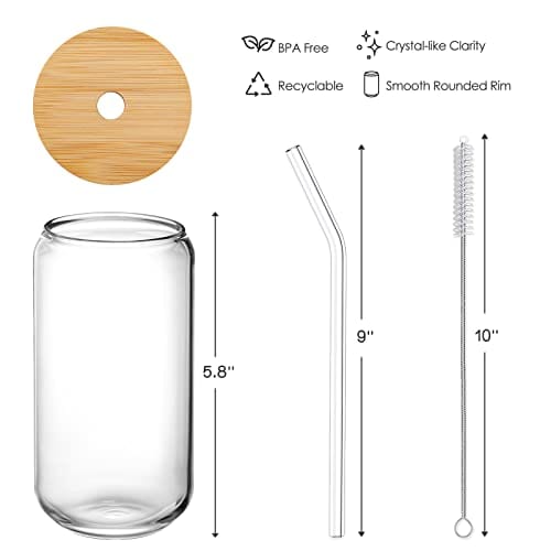 Drinking Glasses With Lids And Glass Straw Ideal For Cocktail